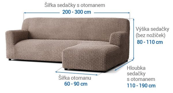 Bielastické poťahy MOSAICO orieškové sedačka s otomanom vpravo (š. 170 - 300 cm)