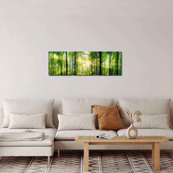 Obraz - Svitanie v lese (s hodinami) (90x30 cm)