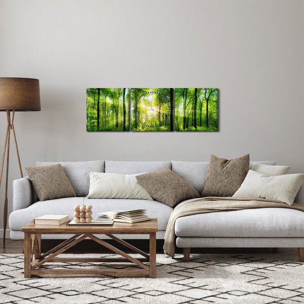 Obraz - Svitanie v lese (s hodinami) (90x30 cm)