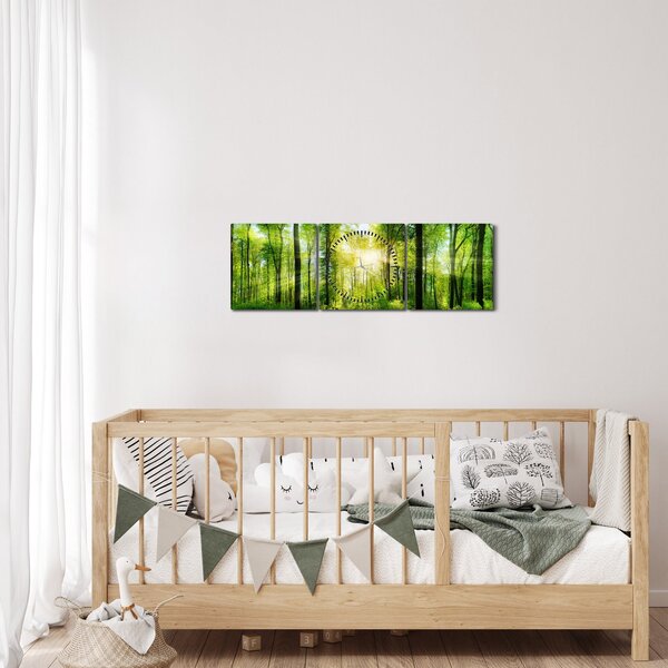 Obraz - Svitanie v lese (s hodinami) (90x30 cm)