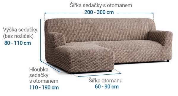 Bielastické poťahy MOSAICO orieškové sedačka s otomanom vľavo (š. 170 - 300 cm)