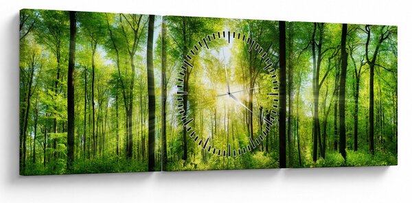 Obraz - Svitanie v lese (s hodinami) (90x30 cm)