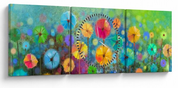 Obraz - Abstraktné kvety (s hodinami) (90x30 cm)