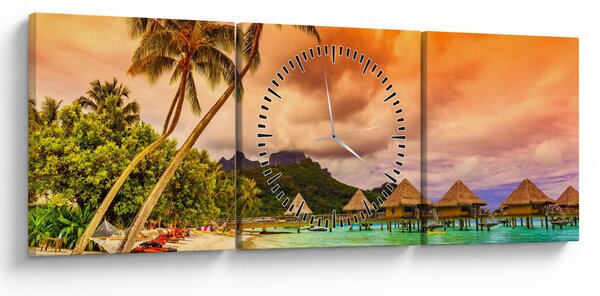 Obraz - Ostrov Bora Bora (s hodinami) (90x30 cm)