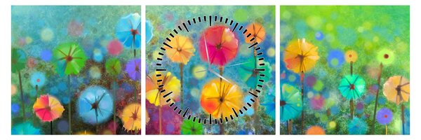 Obraz - Abstraktné kvety (s hodinami) (90x30 cm)