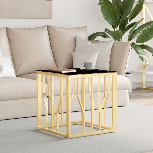 Konferenčný stolík zlatý 50x50x50 cm nehrdzavejúca oceľ a sklo