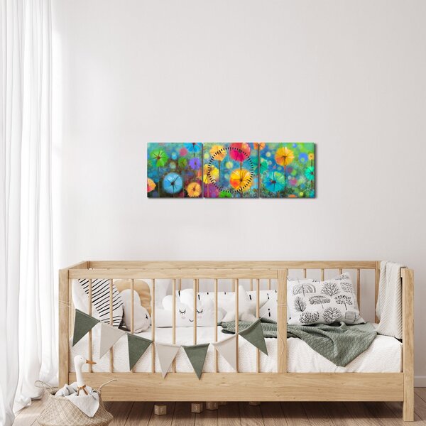 Obraz - Abstraktné kvety (s hodinami) (90x30 cm)