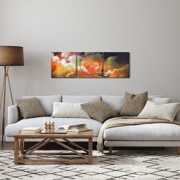 Obraz - Muž plaviace vesmírom (s hodinami) (90x30 cm)