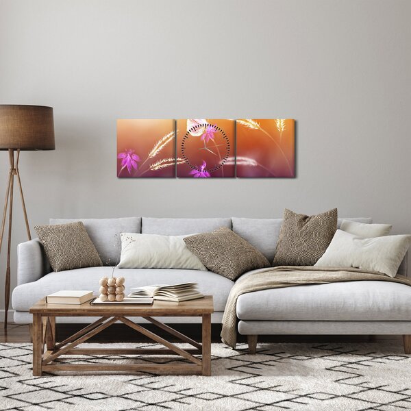 Obraz - Ružový motýľ (s hodinami) (90x30 cm)