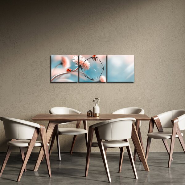 Obraz - Lienky na kvete (s hodinami) (90x30 cm)