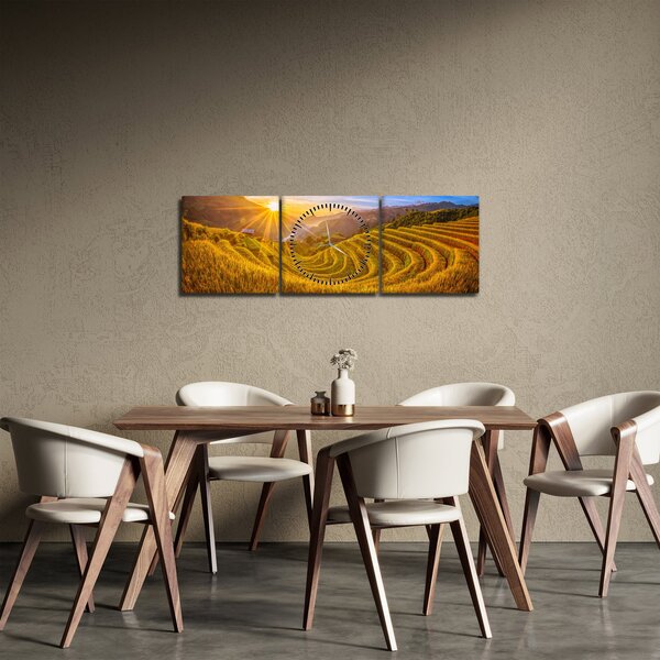 Obraz - Ryžové terasy vo Vietname (s hodinami) (90x30 cm)