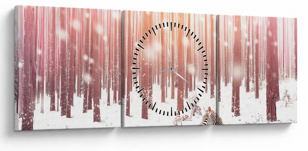 Obraz - Zebra v zasneženom lese (s hodinami) (90x30 cm)