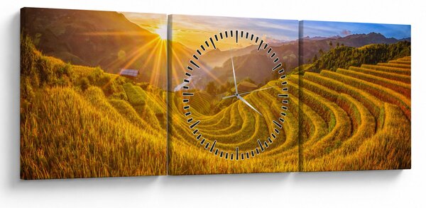 Obraz - Ryžové terasy vo Vietname (s hodinami) (90x30 cm)