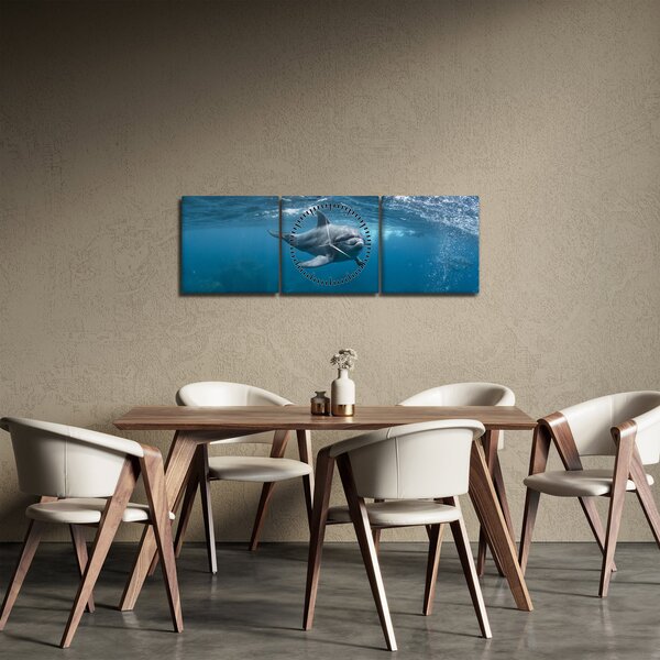 Obraz - Delfín pod hladinou (s hodinami) (90x30 cm)