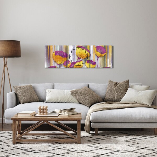 Obraz - Ilustrácie kvetov (s hodinami) (90x30 cm)