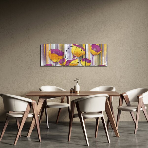 Obraz - Ilustrácie kvetov (s hodinami) (90x30 cm)