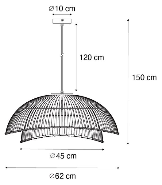 Orientálne závesné svietidlo čierne s prírodným bambusom 62 cm - Pua
