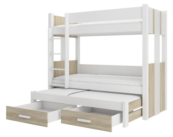 Detská poschodová posteľ ARTEMA + 3x matrac, 90x200, biela/dub sonoma