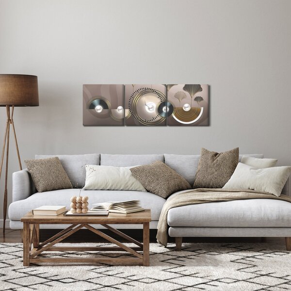 Obraz - Zlatohnedá abstrakcia (s hodinami) (90x30 cm)