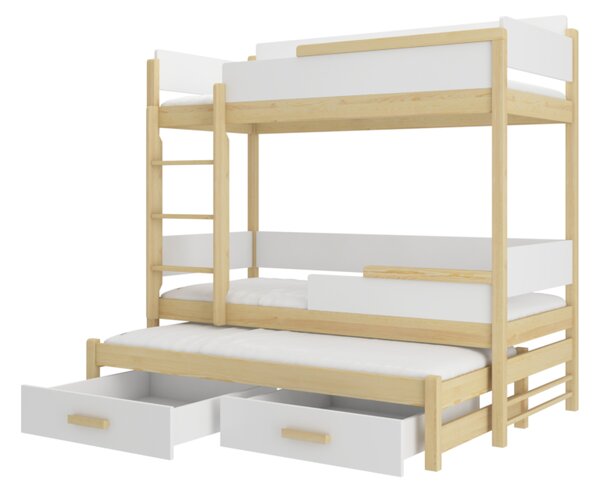 Detská poschodová posteľ KING + 3x matrac, 80x180, borovica/biela