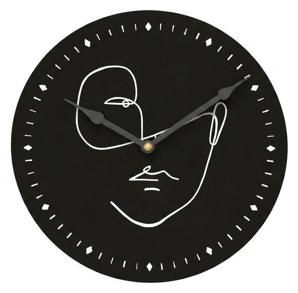 Nástenné hodiny LINE FACE 29 cm, čierne