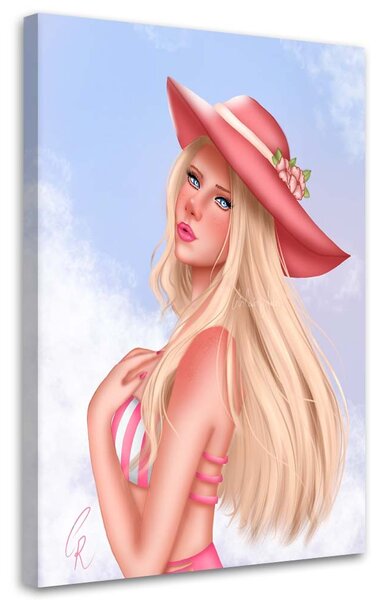 Obraz Blondínka v ružovom klobúku - Crislainy Reis Silva Veľkosť: 40 x 60 cm, Prevedenie: Obraz na plátne