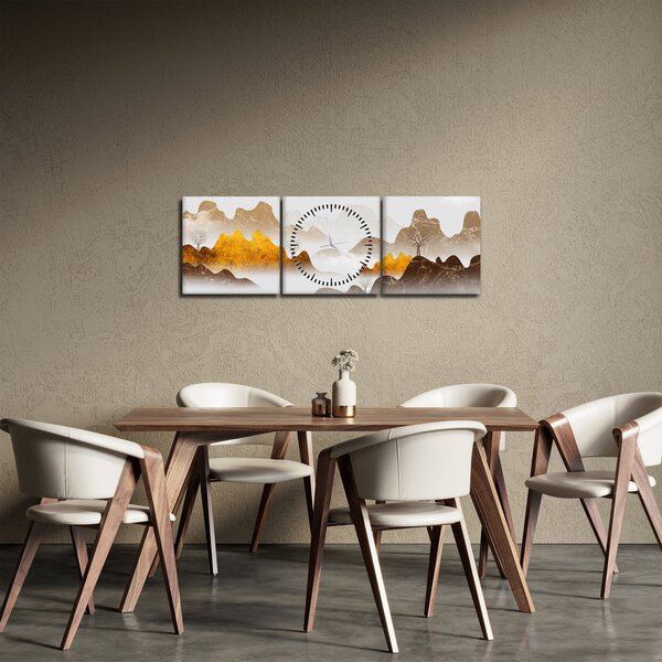 Obraz - Hory v hmle (s hodinami) (90x30 cm)