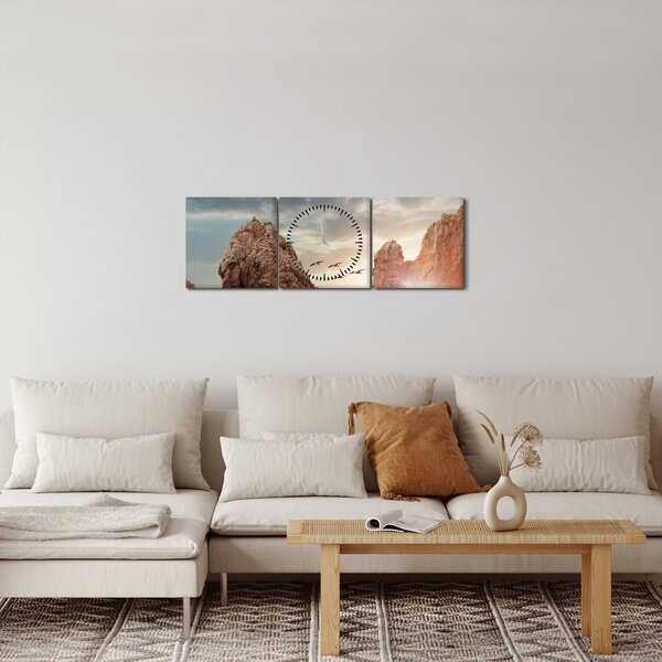 Obraz - Západ slnka nad útesmi (s hodinami) (90x30 cm)
