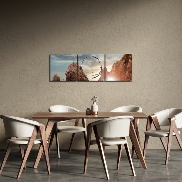 Obraz - Západ slnka nad útesmi (s hodinami) (90x30 cm)
