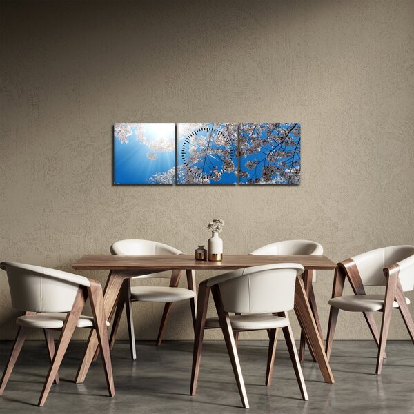 Obraz - Čerešňové kvety (s hodinami) (90x30 cm)