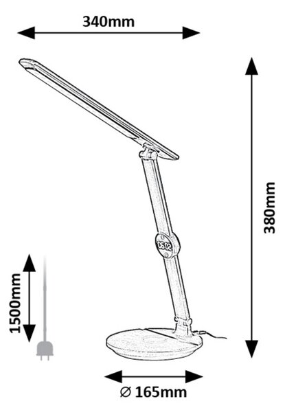 Rabalux ISAK LED Stmievateľná dotyková stolná lampa s displejom LED/9W/230V 3000/4000/6500K