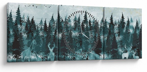 Obraz - Zvieratá v lese (s hodinami) (90x30 cm)
