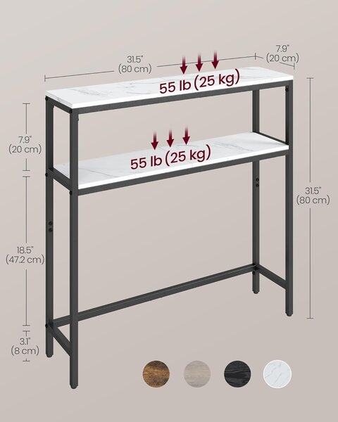 SONGMICS Konzolový stolík Vasagle Crem 80 cm čierny/biely mramor