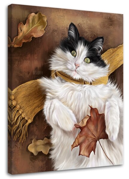Obraz Jesenná mačka so šálom - Svetlana Gracheva Veľkosť: 60 x 90 cm, Prevedenie: Obraz na plátne