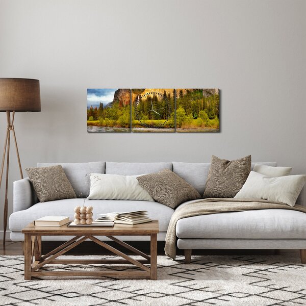 Obraz - Skaly pri jazere (s hodinami) (90x30 cm)