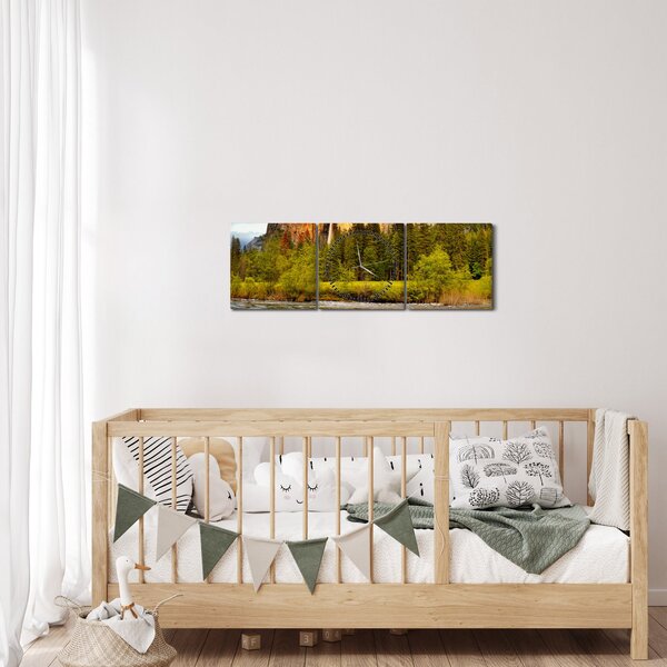 Obraz - Skaly pri jazere (s hodinami) (90x30 cm)