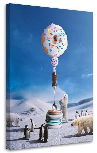 Obraz Zimné tučniaky Medvede Donut taniere - Bryantama Art Veľkosť: 40 x 60 cm, Prevedenie: Obraz na plátne
