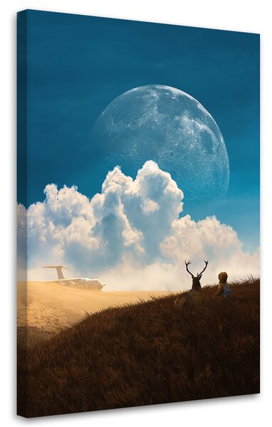 Obraz Lietadlo Deer Moon Sky - Bryantama Art Veľkosť: 40 x 60 cm, Prevedenie: Obraz na plátne