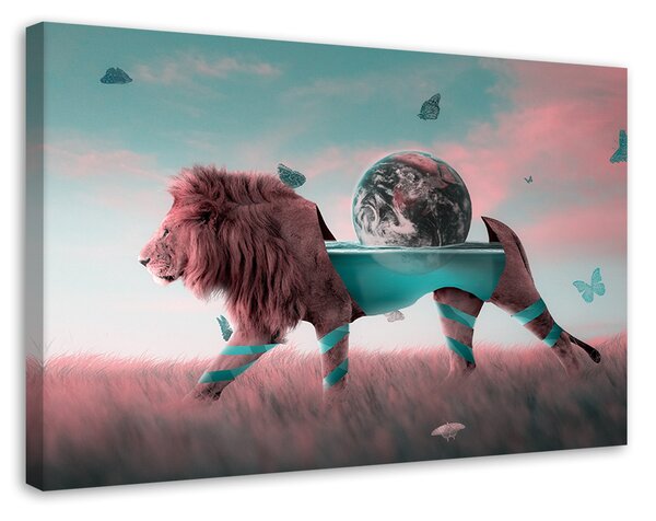 Obraz Lev nesúci planétu surrealizmu - Bryantama Art Veľkosť: 100 x 70 cm, Prevedenie: Obraz na plátne