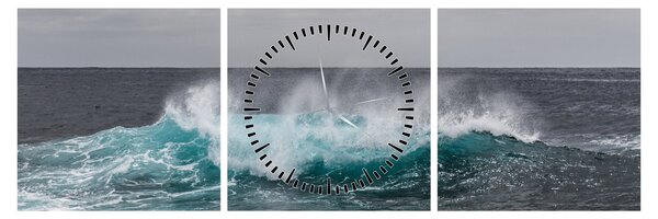 Obraz - Vlny v oceáne (s hodinami) (90x30 cm)