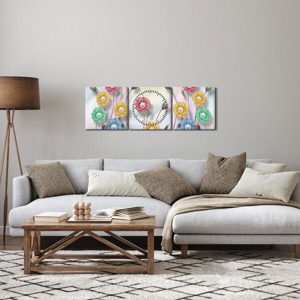 Obraz - Farebná lúka (s hodinami) (90x30 cm)