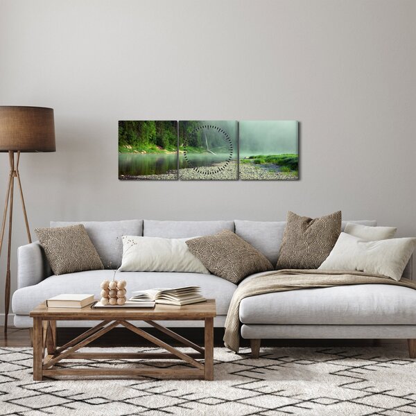 Obraz - Rieka pri lese (s hodinami) (90x30 cm)