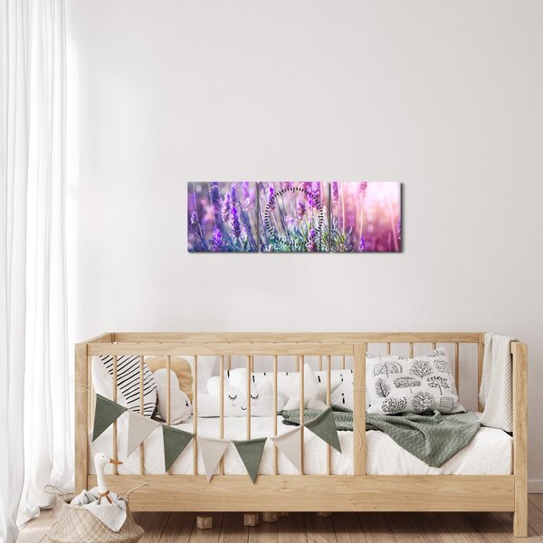 Obraz - Levanduľa vo trblietania slnka (s hodinami) (90x30 cm)