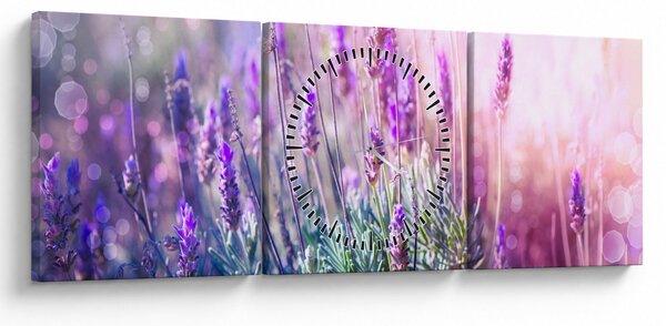 Obraz - Levanduľa vo trblietania slnka (s hodinami) (90x30 cm)