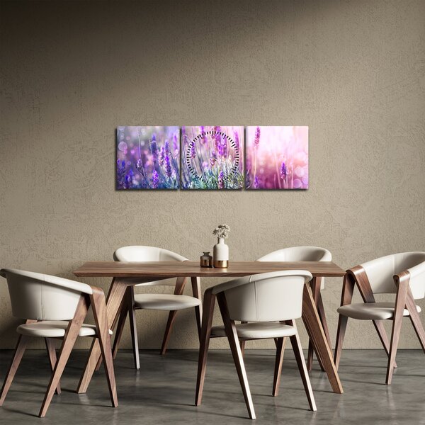 Obraz - Levanduľa vo trblietania slnka (s hodinami) (90x30 cm)