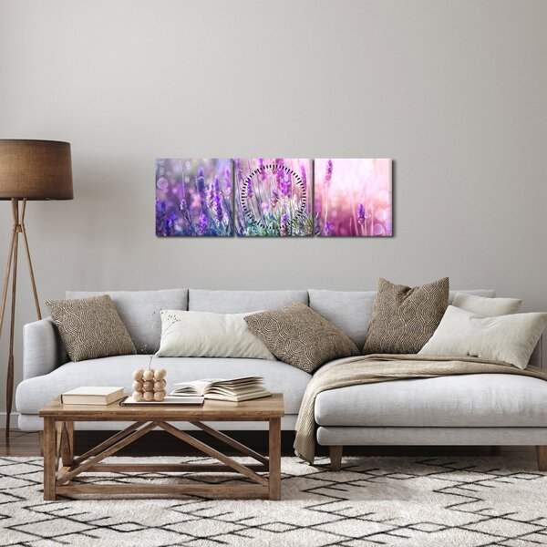 Obraz - Levanduľa vo trblietania slnka (s hodinami) (90x30 cm)