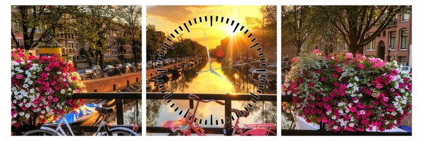 Obraz - Východ slnka v Amsterdame (s hodinami) (90x30 cm)