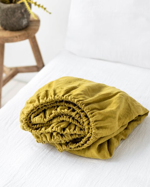 Magic Linen Ľanové prestieradlo Machovo žlté Velikost: 180 x 200 x 41 cm