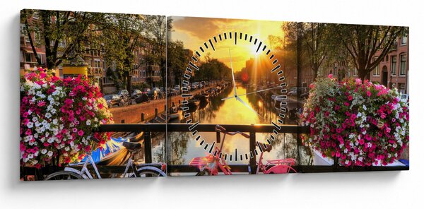 Obraz - Východ slnka v Amsterdame (s hodinami) (90x30 cm)