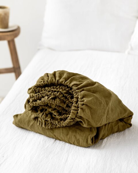 Magic Linen Ľanové prestieradlo Olivovo zelené Velikost: 160 x 200 x 23 cm